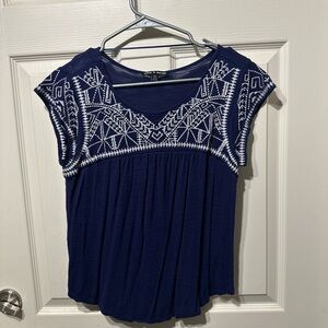 Navy Blue Embroidered Women's Top